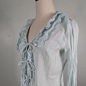 Long Sleeve Ruffle Top M Blue Boho Fairy Cotton Cotton Gauze Ren Faire Peasant